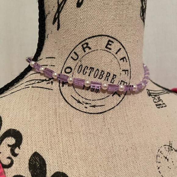 Purple Glass with Faux Pearl Choker - Picture 6 of 7